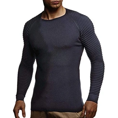 Image of Leif Nelson Men&#039;s Pullover Knit Sweater fine Crew Neck LN 20729 Dark Blue X Large