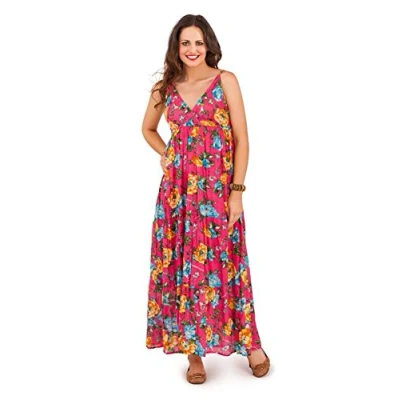 Image of Pistachio Women&#039;s Pink Pretty Floral Print Summer Maxi Dress L