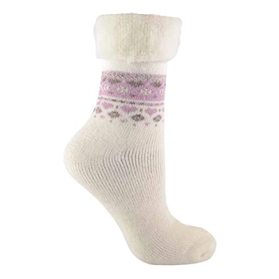 Image of Sock Snob Ladies Turn Over Top Warm Thermal Winter Nordic Wool Blend Home Bed Socks (4 8 uk, 29 Cream)