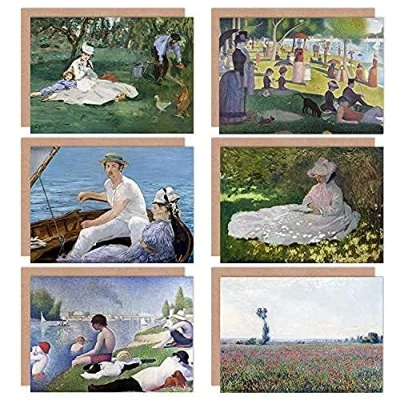 Image of Artery8 Monet Seurat Manet Poppy Spring Bathers Sunday Garden Mixed Fine Art Greeting Card Pack of 6