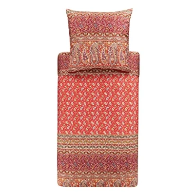 Image of Bassetti Imperia R1 9325199 Bed Linen Set Cotton Mako Satin in Red 2 Piece with Zip Closure 240 x 220 cm / 80