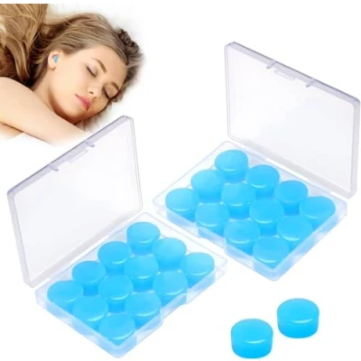 Image of 12 Pairs Silicone Ear Plugs for Sleeping, Reusable Soft Noise Cancelling Earplugs, Waterproof Moldable Wax Earbuds Swimming, Work, Airplane, Studying
