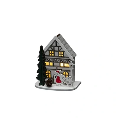 Image of Konstsmide Christmas Lights/LED Wooden Scene Battery Operated or USB, Wood, White