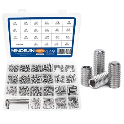 Image of NINDEJIN 666Pcs Grub Screws Kit, M2 M3 M4 M5 M6 M8 Metric Set with 6Pcs Wrench Keys, Hex Allen Head Socket Screws, 304 Stainless Steel Internal Drive for Door Handles