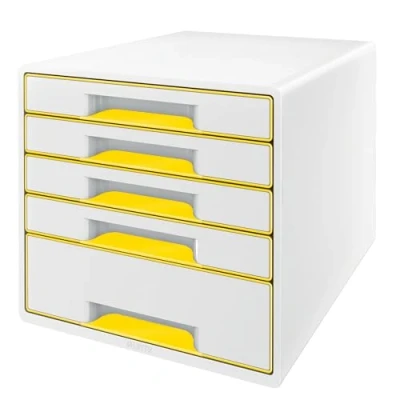 Image of Leitz 5 A4 Drawer Cabinet with Marker Pen and Transparent Tray, Organiser, Wow Range, White/Yellow