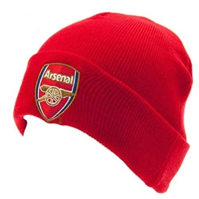 Image of Arsenal FC Crest Knitted Turn Up Hat (One Size) (Red)