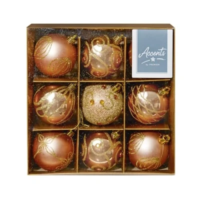 Image of Christmas Shatterproof Baubles 9 Pack 60mm Tree Decoration glitter, matte, and shiny (Rose Gold 6343)