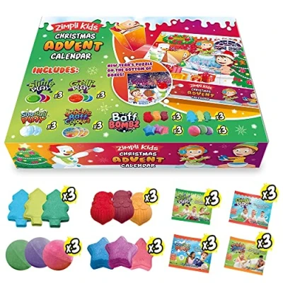 Image of Christmas Advent Calendar from Zimpli Kids, 24 Quality Gifts, Xmas Countdown Present for Children, Bath Bombs, Slime Play, Gelli, Snoball &amp; Crackle Baff, Messy Multi Sensory Toys, Non Toxic