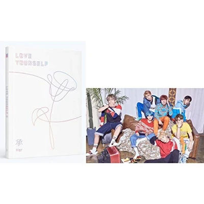 Image of BTS Love Yourself 轉 Her (V Version) Album Bangtan Boys CD+Poster+Photobook+Photocard+Mini Book+Sticker Pack+(Extra 6 Photocards and 1 Double Sided Photocard)