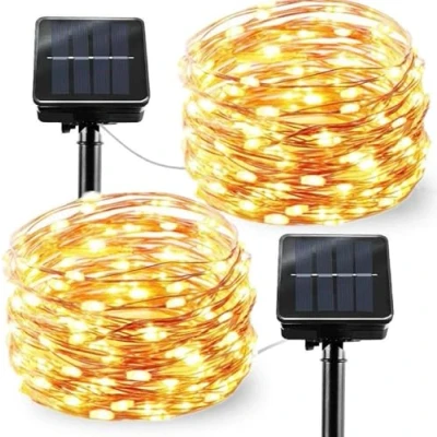 Image of Solar Powered String Lights, 2 Pack Outdoor Garden Fairy Lights Waterproof 23ft 8 Modes 50 Led Copper Wire Decorative for Patio Yard Home Wedding Party (Warm White)