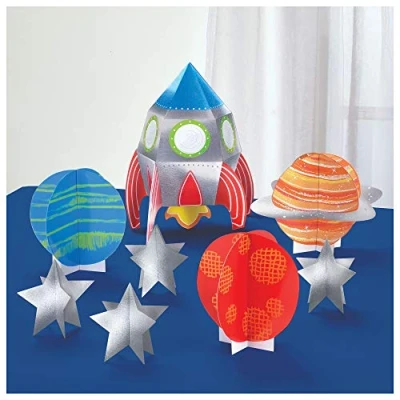 Image of Amscan 282278 Blast Off Space Kids Birthday Party Pop up Table Decorating Kit 8 Pieces