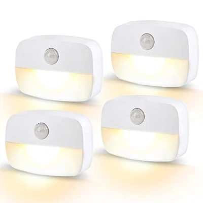 Image of LED Motion Sensor Night Light, [4 Pack] Stick On light by Battery Powered, Stair Lights Indoors, Auto/ON/Off for Toilet, Hallway, Closet, Kitchen, Children&#039;s Room, Warm White