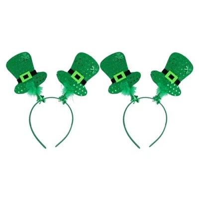 Image of Lizzy 2 x Irish Mini Hats with Green Fur Head Boppers St Patricks Day Shamrock Headband Clover Fancy dress Accessories Costume Favors for Women Girls