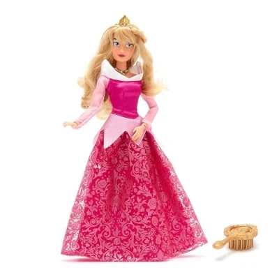 Image of Disney Store Official Aurora Classic Doll, Sleeping Beauty, 29cm/11, Fully Poseable Princess Doll in an Elegant Pink Gown, Includes Toy Hair Brush Suitable for Ages 3+