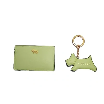 Image of RADLEY London Womens Fortune Street Leather Small Credit and Travel Card Holder Wallet Jump Keyring Bag Charm in Pale Green Comes a Gift Box