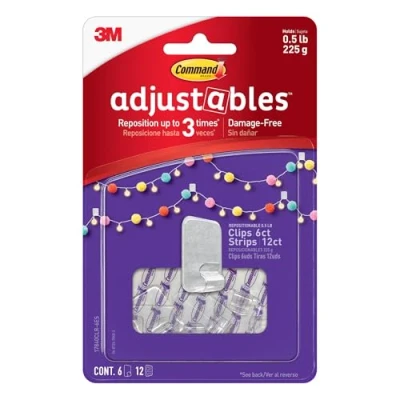 Image of 3M Command Adjustables Hooks &amp; Clips [Repositionable]: Adjustable / 6 Pack (Clear)