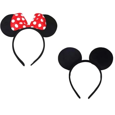 Image of SERENA&#039;S ® 2 PCS Minnie Mickey Mouse Cartoon Headband Red Polka Dot Bow Birthday Halloween, Party Accessories, Ears for Adults/Children Fancy Dress Costume Head Band Accessory