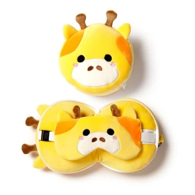Image of Puckator Relaxeazzz Giraffe Round Plush Travel Pillow &amp; Eye Mask Sleep Masks Kids Accessories For Sleeping Airplane Flight Plane Neck Pillows