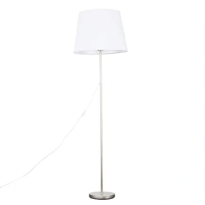 Image of MiniSun Modern Standard Floor Lamp in a Brushed Chrome Metal Finish with an Extra Large White Tapered Shade