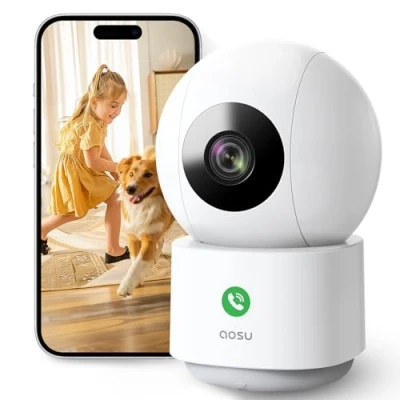 Image of AOSU Indoor Camera with 2.4/5GHz WiFi 2K Baby Monitor Pet for Home Security 360, One Touch Call, Night Vision, Motion Detection Smart Tracking, APP