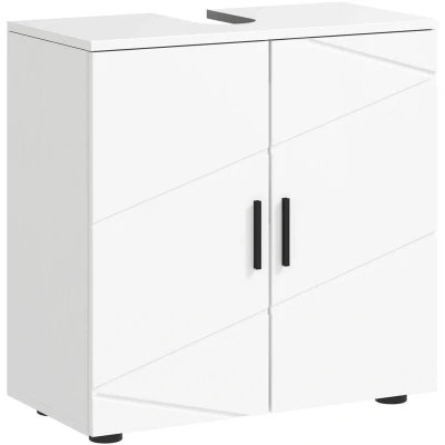 Image of kleankin Under Sink Bathroom Cabinet, Vanity Unit, Basin Storage Cupboard with Double Doors and Shelf, 10W x 20Dcm U Cut Out, White