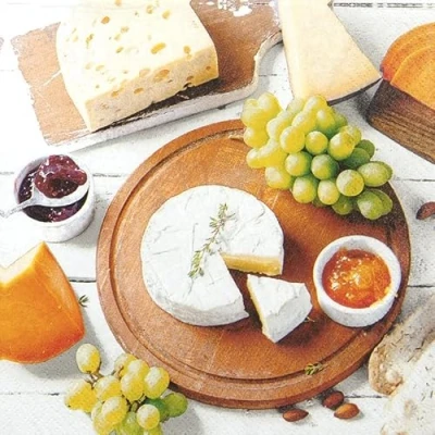 Image of 20 Napkins Cheese and Grapes Food Cooking Breakfast Table Decoration Decoupage Napkin Technology 33 x cm