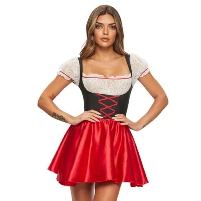 Image of Ann Summers Womens Beer Maid Dress Outfit, Sexy Adult Oktoberfest Halloween Costume, German Festival Roleplay Outfit Black/Red