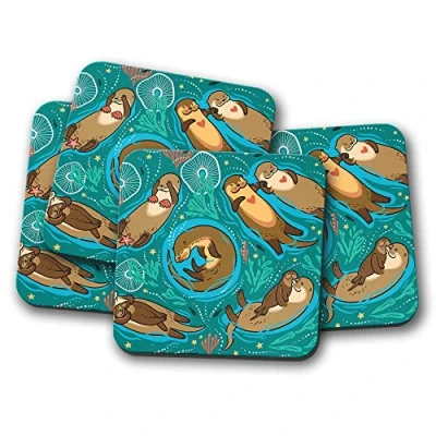 Image of 4 Set Cute Cartoon Otters Coaster Love Animal Kids Mum Auntie #14984
