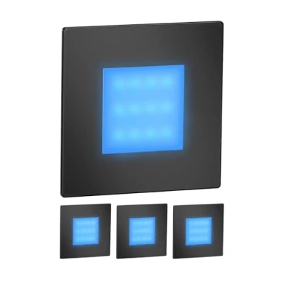 Image of ledscom.de 4 LED Staircase Light/recessed Wall Light FEX for Indoors and Outdoors, Angular, Black, 85 x 85mm, Blue