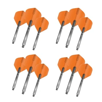 Image of RED DRAGON Dart Flights and Shafts (Stems) Combo Set Orange Hardcore VRX Black