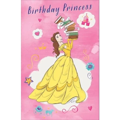 Image of Disney Princess Belle Birthday Greetings Card for Girls Unique Design Young Happy Niece/Granddaughter/Daughter/Sister,Cute Children/Kids Party Cards