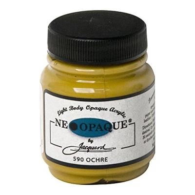 Image of Jacquard Neopaque JAC1590 Ochre Acrylic Paint, Ideal for Fabric, Leather, and Mixed Media, Water Based Non Toxic 2.25 oz Bottle