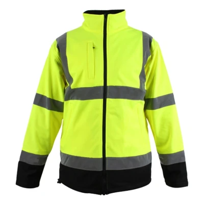Image of Blackrock Hi Vis Yellow &amp; Black Soft Shell Jacket, Men&#039;s Women&#039;s, Warm, Windproof Water Resistant, High Visibility Reflective Safety Wear, Fully EN Certified Small