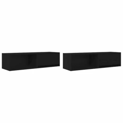 Image of vidaXL TV Cabinets Black Oak, Engineered Wood, Wall Mountable Units with Storage, Living Room Lounge 100x31x25.5 cm Modern Cupboards