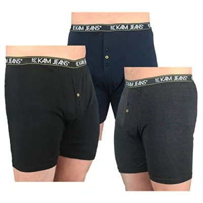Image of KAM Big Mens Black Navy Blue Charcoal Grey Barnes Triple Pack Boxer Shorts Multipack Underwear Large for Sizes 2XL 3XL 4XL 5XL 6XL 7XL 8XL, Size :