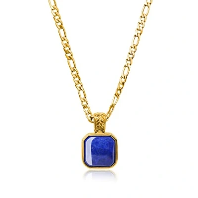 Image of COAI Figaro Chain Square Lapis Lazuli Stone Pendant Necklace Gold Color 60cm