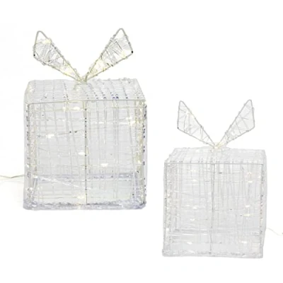 Image of Carousel Home Set Of 2 LED Light Up Christmas Boxes Piece Xmas Present Box Gift Parcel Decorations