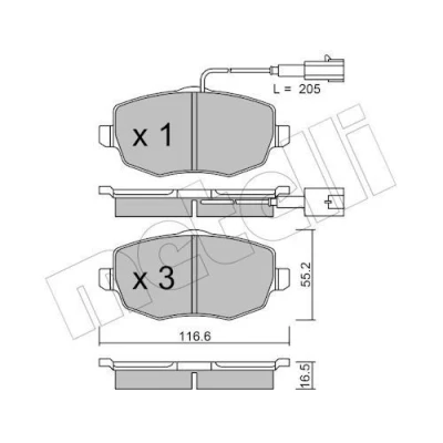 Image of 71773150, 77364331, 77364332, 77365217, 77365218 Brake pad set METELLI 22 0528 1 incl. wear warning contact
