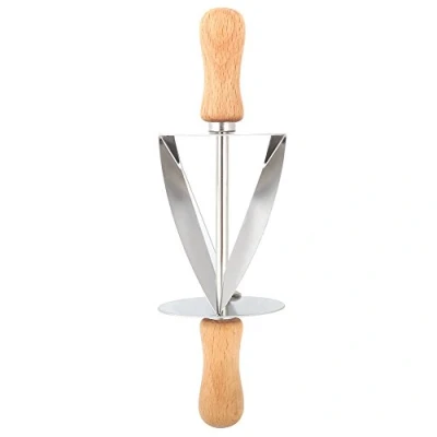 Image of Tomotato Croissant Cutter, Stainless Steel Roller Cutter with Wooden Handle, Slices Cake Bread Rolling Dough for Kitchen Baking