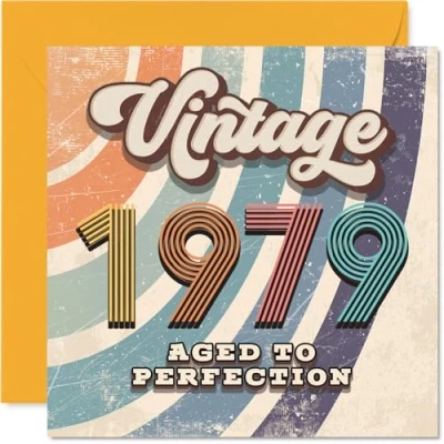 Image of 46th Birthday Card for Men Women Vintage 1979 Aged To Perfection Happy 46 Cards Neighbour Wife Brother Husband Cousin Dad, 145mm Bday Greeting