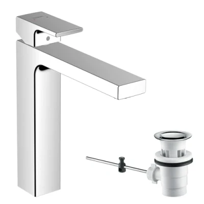 Image of hansgrohe Vernis Shape Basin Mixer Tap 190 with pop up waste set, chrome, 71562000
