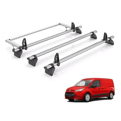 Image of Van Demon Rhino Roof Rack for Ford Transit Connect (2013 2023) 3 Kammbar Fleet Bars &amp; Rear Ladder Roller with Loadstops KR23/TA3FL/KLS2