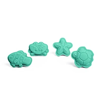 Image of Bigjigs Toys Eggshell Green Silicone Sand Moulds 4 Piece Beach Set, Eco Friendly Toys, Sustainable and Water for Toddlers age 3 5 years