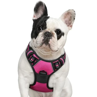 Image of Eagloo Dog Harness Medium, No Pull with Front Back Clips, Adjustable Walking Vest, Soft Padded Pet Reflective Choke Breathable Easy Control Handle, Rose Red, M