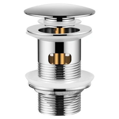 Image of Peppermint Pop Up Sink Waste Slotted Click Clack Plug with Overflow for Bathroom Basins, Vessel Sinks, Chrome Basin