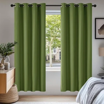 Image of Deconovo Super Soft Solid Thermal Insulated Eyelet Living room Blackout Curtains for Girls 46 x 72 Inch 1 Pair Green