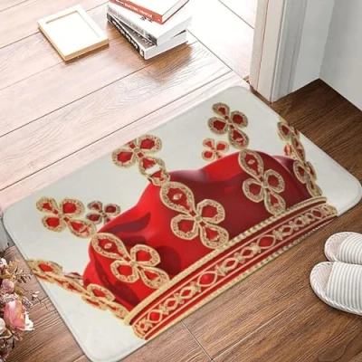 Image of DJUETRUI Front Door Mat Outside Entrance Red Crown Mats Heavy Duty Non Slip Doormat Washable Dog Welcome for Back 24 X 16 Inch