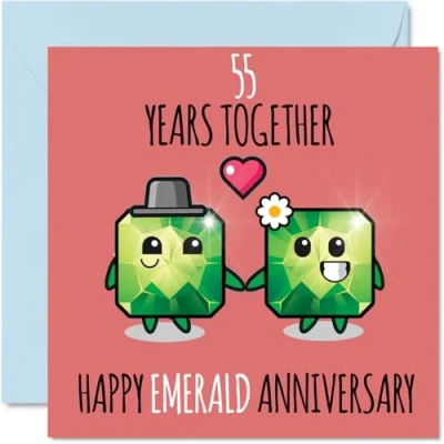 Image of Cute Emerald Anniversary Card for Boyfriend Girlfriend 55 Years Together Happy 55th Wedding Cards Women Men, 145mm x Greeting Fifty Fifth Anniversaries