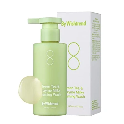 Image of BY WISHTREND Green Tea &amp; Enzyme Milky Foaming Wash 140g, Papain, Grain Milk Complex, Hydrating, Pore Cleansing, for Sensitive