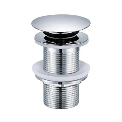 Image of Peppermint Basin Sink Waste Unslotted Click Clack Plug Without Overflow for Bathroom Sink, Brass Pop Up Sprung Waste, Chrome
